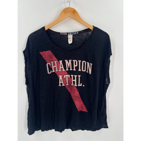 Todd Snyder Champion L Muscle Tee Supima Modal Black Red Graphic 90s - Picture 1 of 10